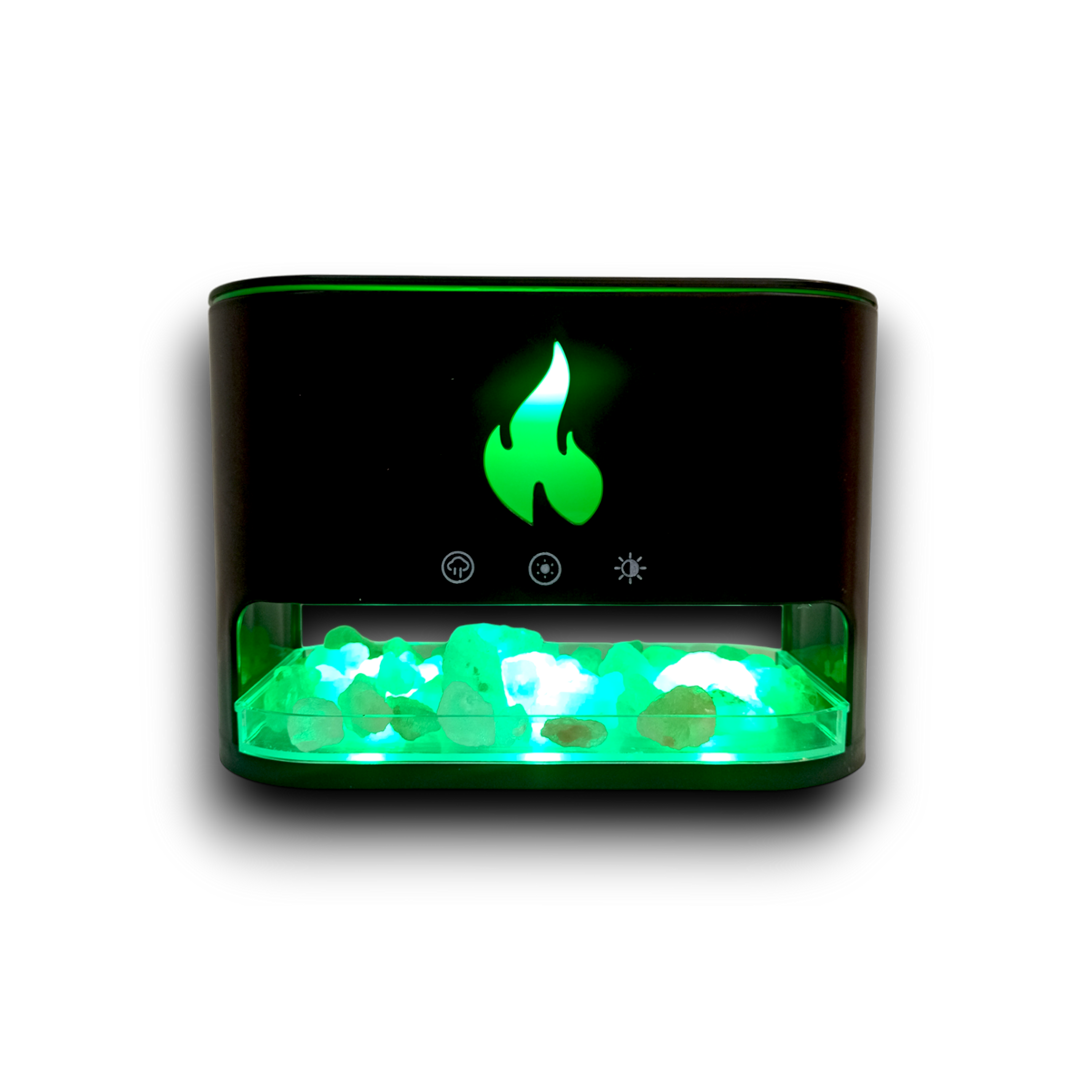Difusor de Aroma Humidificador modelo Chimenea, Luz Led con Sales del Himalaya + 1 Fragancia de 10ml Gratis