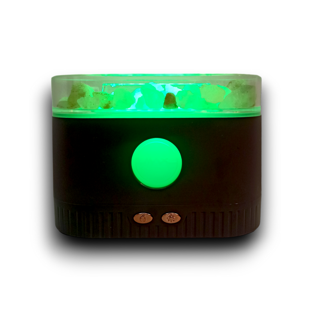 Difusor de Aroma Humidificador modelo Fogata, Luz Led con Sales del Himalaya + 1 Fragancia de 10ml Gratis