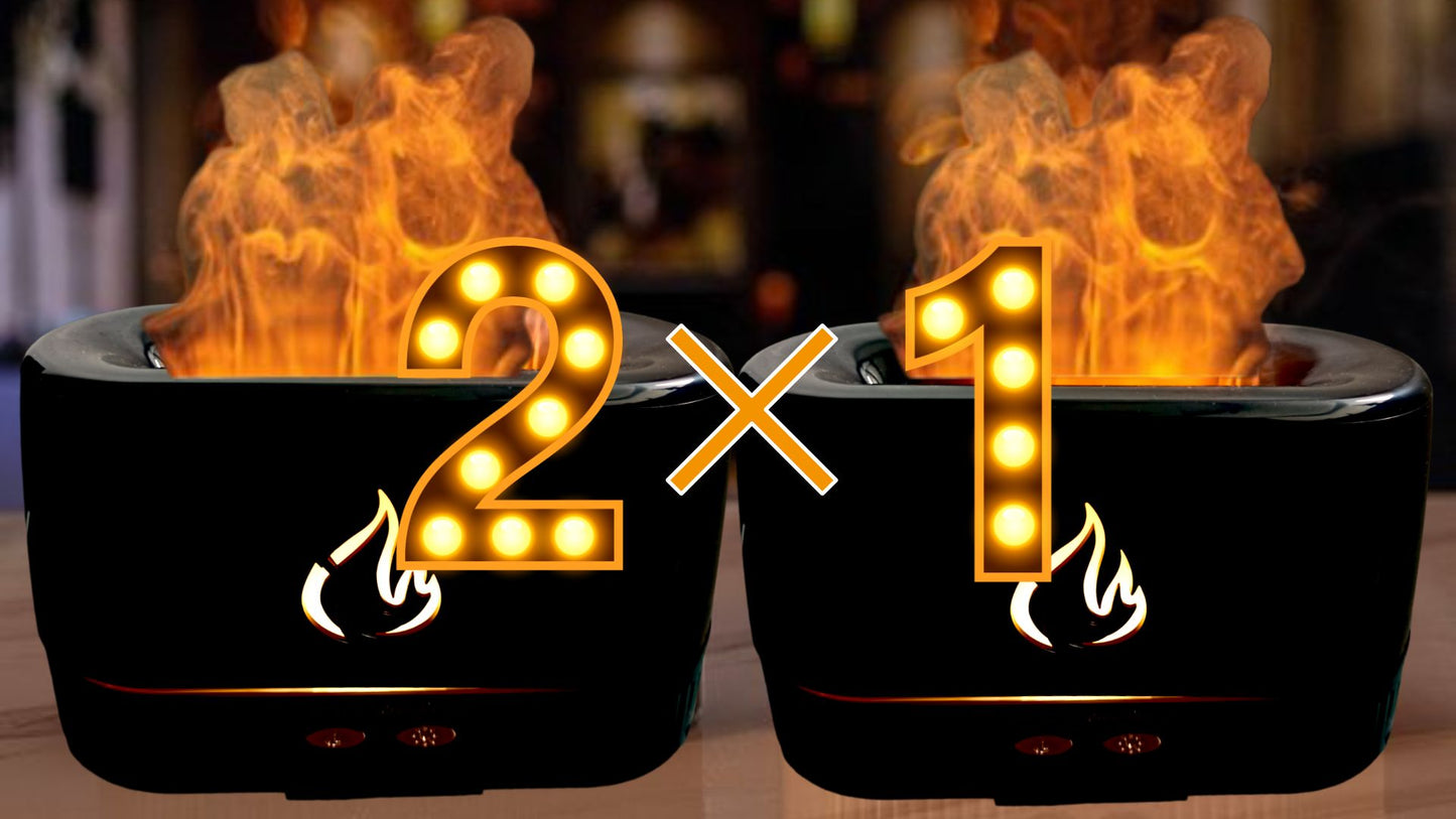 Difusor de Aroma Humidificador modelo Fogata Negro Brillante, Luz Led + 1 Fragancia de 10ml Gratis