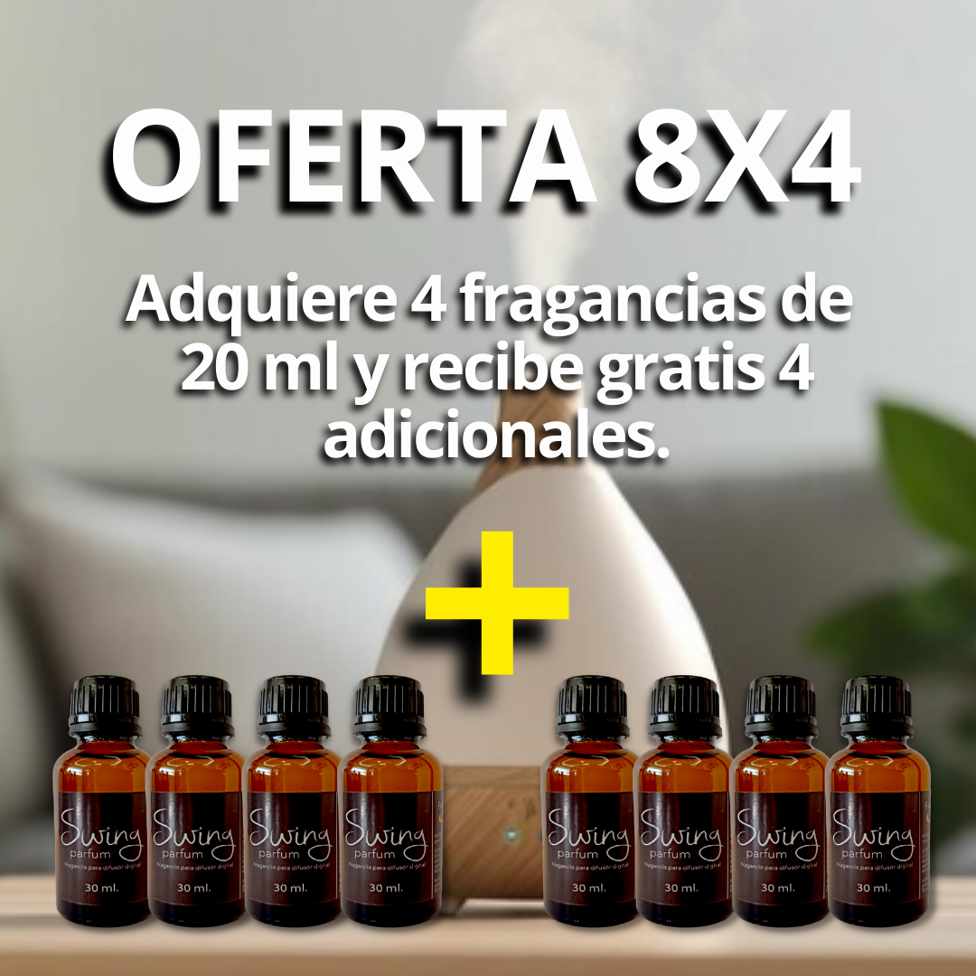 Oferta 2X1, ADQUIERE 4 FRAGANCIAS DE 20ML Y E ENVIAMOS 8
