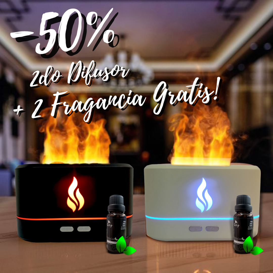 Oferta 2do Difusor de Aroma Humidificador modelo Fuego a mitad de precio + 2 Fragancia de 10ml Gratis